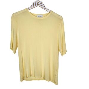ST. JOHN Shirt Womens Large Yellow Ribbed Knit Short Sleeve Crewneck Top
